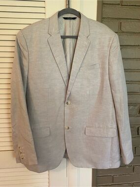 Perry Ellis Light Gray Linen-Blend Two-Button Blazer
